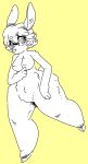  2016 anthro belly big_ears biped black_and_white breasts deer dogfluid featureless_breasts female fluffy hair hooves long_ears mammal monochrome navel paws simple_background solo thick_thighs wide_hips 