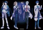  4boys alternate_costume bed belt black_background black_footwear black_gloves black_pants black_shirt black_socks blue_eyes blue_hair blue_pants blue_shirt brown_belt brown_footwear brown_hair cat clipboard coat collared_shirt copyright_notice doctor double-parted_bangs full_body genzuki_toujirou glasses gloves green_eyes grey_eyes grey_hair hair_between_eyes half_updo hand_in_pocket hand_on_own_hip harusaki_air holding holding_clipboard holding_scalpel holding_stethoscope holding_syringe hospital hospital_bed id_card jacket kanae_(nijisanji) lab_coat lanyard layered_sleeves legs_apart leos_vincent loafers long_hair long_sleeves looking_at_viewer male_focus mameneko_(leos_vincent) medical_scrubs medium_hair mole mole_under_eye multiple_boys necktie nijisanji oxfords pants parted_lips pen ponytail red_eyes red_necktie sample_watermark scalpel shirt shoes short_hair short_over_long_sleeves short_sleeves sleeves_rolled_up smile socks standing stethoscope syringe tie_clip tomo7xxxx virtual_youtuber watermark white_coat white_footwear white_jacket white_pants white_shirt 