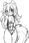  abs anthro blush bulge canid canine chest_tuft clothing embarrassed eyelashes fan_character fluffy fluffy_tail fox girly hair hand_on_cheek hi_res leotard long_hair looking_at_viewer male mammal mobian_fox open_mouth red_fox sketch solo tail tailexis_(akubon) thick_thighs tight_clothing tiopedote tuft 