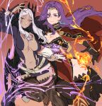  2girls aversa_(fire_emblem) belt black_dress book breasts bridal_gauntlets cape circlet cleavage cleavage_cutout clothing_cutout commission crown dark-skinned_female dark_skin dress earrings eyeshadow facial_mark feather_trim feathers fingernails fire fire_emblem fire_emblem_awakening fire_emblem_echoes:_shadows_of_valentia forehead_mark gloves high_heels highres holding jewelry kenshin187 large_breasts long_fingernails long_hair looking_at_viewer magic_circle makeup mature_female multiple_girls nail_polish navel no_panties open_mouth parted_lips pelvic_curtain plunging_neckline purple_eyes purple_eyeshadow purple_hair red_eyes short_dress simple_background smile sonya_(fire_emblem) tattoo thighhighs thighs white_belt white_hair white_lips 