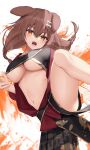  1girl animal_ears breasts brown_hair dog_ears dog_girl dog_tail high_kick highres hololive inugami_korone kicking orange_eyes stomach tail thomas_8000 underboob virtual_youtuber 