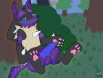  forest generation_4_pokemon genitals hi_res lucario male masturbation night nintendo penis plant pokemon pokemon_(species) presenting presenting_penis syngie_(artist) tree 