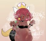  ahegao animal_humanoid anthro belly big_belly blush bodily_fluids bowser bowsette_meme breasts cami_gz clothing crown digital_media_(artwork) dragon dragon_humanoid female headgear huge_belly humanoid koopa looking_pleasured mario_bros meme nintendo open_mouth oral_vore saliva saliva_string scalie simple_background soft_vore solo super_crown sweat sweaty_belly sweaty_breasts tongue tongue_out vore 