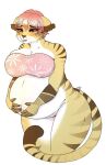  anthro belly big_belly breasts digitigrade felid female furry hair invalid_tag kiit0s kiit0sart mammal pantherine pink_hair pregnant slightly_chubby tiger 