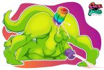  2023 absurd_res anal anal_penetration anthro artist_logo ass_up bodily_fluids butt claws cocosashax cum cumshot dildo dildo_in_ass dildo_insertion dinosaur ejaculation genital_fluids genitals green_body green_skin hi_res lgbt_pride logo male nickelodeon object_in_ass orgasm penetration penis pride_colors rainbow_dildo red_sclera reptar reptile rugrats scalie sex_toy sex_toy_in_ass sex_toy_insertion sharp_claws signature simple_background solo tail theropod tyrannosaurid tyrannosaurus tyrannosaurus_rex 