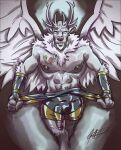  2021 abs anthro antlers areola biped bodysuit bulge chest_tattoo chest_tuft clothed clothing deer disney ear_piercing ear_ring erection eyebrow_piercing facial_piercing feathers fingerless_gloves fluffy foreskin front_view fur gargoyle gargoyles genitals glans gloves grey_background handwear hi_res horn humanoid_genitalia humanoid_penis knee_tuft leg_tuft looking_at_viewer male mammal nipple_piercing nipples partially_clothed partially_clothed_anthro partially_clothed_male pecs penis penis_through_leghole piercing pink_areola pink_glans pink_nipples pink_nose pink_penis poking_out ring_piercing signature simple_background skinsuit solo spandex spread_wings staghart tattoo tight_clothing tuft undressing white_antlers white_body white_feathers white_fur wings zeiroslion 
