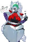  anthro big_breasts breasts canid canine canis female five_nights_at_freddy&#039;s five_nights_at_freddy&#039;s:_security_breach fur gesture grey_body grey_fur hair hand_on_hip hi_res looking_at_viewer mammal middle_finger roxanne_wolf_(fnaf) scottgames simple_background solo steel_wool_studios togetoge white_hair wolf yellow_eyes 