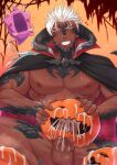  5_fingers animal_humanoid areola au_ra balls biped bodily_fluids cum eyebrows final_fantasy fingers genital_fluids genitals hair halloween hi_res holidays horn horned_humanoid humanoid jack-o&#039;-lantern male masturbation muscular muscular_humanoid muscular_male nipples pecs penile penile_masturbation penis scalie scalie_humanoid smile square_enix toumator18 