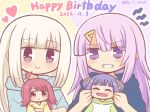  4girls :&gt; :&lt; aged_down ahoge angry bangs blue_hoodie blunt_bangs blush braid cheek_pinching child clenched_teeth closed_eyes dated double_bun female_child green_hoodie hair_bun hair_ornament hairclip happy_birthday heart himuro_rabi hood hood_down hoodie kurara_(madoka_magica) light_purple_hair long_hair looking_at_another magia_record:_mahou_shoujo_madoka_magica_gaiden mahou_shoujo_madoka_magica multiple_girls no_nose outline pinching pink_eyes pink_hair purple_background purple_eyes raglan_sleeves reverse_(bluefencer) shirogane_(madoka_magica) sidelocks simple_background sweat swept_bangs teeth twin_braids twitter_username two-tone_background upper_body white_hair white_outline yellow_background yellow_hoodie yume_urara 