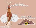  antennae_(anatomy) anthro arthropod black_eyes brown_body duo female flashquatsch insect insect_wings jose_maria_(flashquatsch) male male/female maria_jose_(flashquatsch) multi_leg multi_limb san_jose_scale scientific_name sexual_dimorphism simple_background text wings yellow_body 