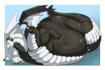  2018 2_heads 2_horns 3_toes 4_fingers belly big_belly big_tail biglovealicia black_body black_claws black_horn black_scales border cel_shading cheek_bulge cheek_frill claws digital_drawing_(artwork) digital_media_(artwork) digitigrade dragon fangs feet feral finger_claws fingers frill_(anatomy) full-length_portrait grey_eyes hand_on_stomach horn huge_arms huge_tail huge_thighs hyper hyper_belly light lighting long_neck long_tail looking_at_viewer lying lying_on_ground male membrane_(anatomy) membranous_wings morbidly_obese morbidly_obese_feral multi_head multicolored_body obese obese_feral on_side open_mouth overweight overweight_feral portrait scales scalie shaded signature simple_background smile solo tail teeth thick_neck thick_tail thick_thighs toe_claws toes tongue tongue_out two_tone_body western_dragon white_body white_border white_claws white_horn white_scales wings 