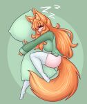  absurd_res animal_humanoid big_breasts big_butt breasts butt canid canid_humanoid canine canine_humanoid clothing eyes_closed female fox_humanoid hair hi_res huge_breasts hugging_pillow humanoid limebreaker long_hair lying mammal mammal_humanoid on_side orange_hair pillow shirt sleeping solo sound_effects tail thick_thighs topwear vowelless vowelless_sound_effect zzz 