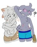  &lt;3 2023 4:5 :&gt; abdominal_scar admiring anthro belly biped blue_bottomwear blue_clothing blue_shorts bodily_fluids bottomwear breasts chest_tuft chubby_anthro chubby_female clea_(plantedpot) clothed clothing colored covering covering_breasts covering_self crossed_arms digital_drawing_(artwork) digital_media_(artwork) duo english_text espurr eye_through_hair eyebrow_through_hair eyebrows female fingers floppy_ears front_view fur generation_6_pokemon generation_8_pokemon grey_eyes hair hand_behind_head heart_print heart_reaction heartbeat hi_res highlights_(coloring) holding_clothing holding_object holding_shirt holding_topwear interspecies lagomorph looking_at_another looking_at_partner lop_ears male male/female mammal nintendo open_mouth orange_bottomwear orange_clothing orange_shorts partially_clothed plantedpot pokemon pokemon_(species) pokemorph portrait purple_body purple_fur purple_sclera question_mark raboot red_highlights saito_(plantedpot) scar shirt shorts shorts_only simple_background slightly_chubby smile solo standing sweat sweatdrop text thick_thighs three-quarter_portrait topless topwear translucent translucent_hair tuft undressing wide_eyed yellow_nose 