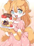  ambiguous_gender anthro bear black_hair blonde_hair blue_eyes blush brown_body brown_fur cake candle canid canine canis cheek_tuft chibi clothed clothing cutlery dessert digital_media_(artwork) dress duo english_text facial_tuft female female_anthro fingers fire floppy_ears food fork fruit fur hair happy_birthday hi_res holding_fork holding_object holding_plate kitchen_utensils koto0v0haru looking_at_viewer mammal multicolored_body open_mouth pink_clothing pink_dress pink_tongue plant plate simple_background slice_of_cake smile snaggle_tooth strawberry tail teeth text tongue tools tuft two_tone_body white_body white_fur 
