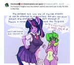  2023 anthro bottomwear clothed clothing dialogue digital_media_(artwork) dildo duo english_text equid equine eyebrows female fingers friendship_is_magic green_eyes hasbro horn looking_at_viewer mammal my_little_pony navel purple_eyes sex_toy skirt spike_(mlp) text tolsticot twilight_sparkle_(mlp) unicorn 