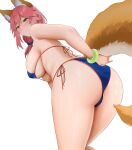  1girl animal_ears arind_yudha bikini blue_bikini breasts fate/grand_order fate_(series) fox_ears fox_girl fox_tail highres large_breasts looking_at_viewer pink_hair solo swimsuit tail tamamo_(fate) tamamo_no_mae_(fate/extra) tamamo_no_mae_(swimsuit_lancer)_(fate) tamamo_no_mae_(swimsuit_lancer)_(third_ascension)_(fate) 