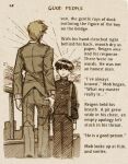  2boys bag cloud commentary english_commentary english_text fake_scan formal gakuran hatching_(texture) kageyama_shigeo long_sleeves looking_at_another male_focus mob_psycho_100 monochrome mp100days multiple_boys outdoors pants reigen_arataka school_uniform short_hair shoulder_bag standing suit 