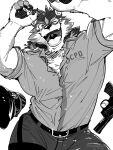  anthro barrel_(live_a_hero) canid canine canis clothing gun handgun hi_res lifewonders live_a_hero male mammal masapeko33 monochrome muscular muscular_anthro muscular_male one_eye_closed pawpads pecs pistol police_officer police_uniform ranged_weapon sketch solo uniform weapon wink wolf 
