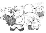  2023 anthro bear biped blush carrying clothing duo eyes_closed eyewear glasses hat headgear headwear hi_res mammal michpuyi monochrome padre_(unicorn_wars) sargento_caricias slightly_chubby spanish_text text unicorn_wars 