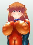  1girl blue_eyes blush bodysuit breasts covered_nipples impossible_clothes large_breasts long_hair looking_at_viewer neon_genesis_evangelion plugsuit puffy_nipples red_bodysuit skin_tight smile solo souryuu_asuka_langley yamagakitaze 