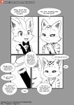  absurd_res anthro clothed clothing comic dialogue domestic_cat duo english_text felid feline felis female generation_7_pokemon hi_res jewelry legendary_pokemon male mammal monochrome neck_bow necklace nintendo pokemon pokemon_(species) sketch stripe_(pinkbutterfree) text topwear vest wine_bottle winick-lim young zeraora zerry_(winick-lim) 