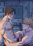  2boys alternate_pectoral_size bad_id bad_link bad_tumblr_id bara biceps black_hair blonde_hair chest_hair completely_nude couple cris_art ear_piercing erection feet_out_of_frame from_side hair_over_eyes hulkling large_pectorals male_focus male_pubic_hair marvel multiple_boys muscular muscular_male navel_hair nude pectorals penis piercing pubic_hair short_hair sideburns sideburns_stubble smile thick_eyebrows toned wiccan yaoi 