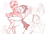  2023 anthro big_breasts biped blush breasts carrying_another carrying_partner cleavage clothed clothing digital_media_(artwork) duo eyewear female female/female generation_5_pokemon glasses hisuian_form hisuian_typhlosion iriedono lilligant looking_at_viewer nintendo open_mouth open_smile pokemon pokemon_(species) regional_form_(pokemon) round_glasses simple_background sketch slightly_chubby slightly_chubby_anthro slightly_chubby_female smile white_background 