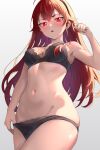  1girl absurdres black_bra black_hairband black_panties bra breasts commentary eris_greyrat from_below hairband hand_up highres izei1337 long_hair looking_at_viewer medium_breasts mushoku_tensei navel panties parted_lips red_eyes red_hair skindentation solo underwear 