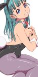  1girl animal_ears aoi_nori_(aoicoblue) black_leotard blue_eyes blue_hair breasts bulma detached_collar dragon_ball dragon_ball_(classic) fake_animal_ears leotard long_hair looking_at_viewer pantyhose playboy_bunny rabbit_ears rabbit_tail simple_background smile solo strapless strapless_leotard tail white_background wrist_cuffs 