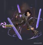  absurdres artist_request beard black_hair brown_eyes character_name crossover electro_symbol_(genshin_impact) facial_hair genshin_impact gloves highres instagram_logo instagram_username john_wick john_wick_(character) keanu_reeves mustache necktie pants pencil real_life short_hair star_(symbol) suit tomoe_(symbol) vision_(genshin_impact) 