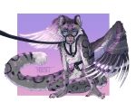  2023 anthro artist_name aura_(aurasentinel) bedroom_eyes big_tail blue_eyes chest_fur chest_tuft colored digital_drawing_(artwork) digital_media_(artwork) feathered_wings feathers felid feline felis first_person_view fur grey_body grey_fur harness hi_res huge_tail leaning leaning_forward leash leashing_pov leopard_spots licking licking_lips licking_own_lips looking_at_viewer male mammal mousetank narrowed_eyes nonbinary_(lore) pantherine petplay roleplay seductive signature simple_background sitting sitting_on_ground snow_leopard solo spots submissive tail tongue tongue_out tuft white_body white_fur wings 