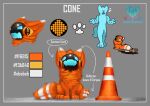  2023 ambiguous_gender anthro duo english_text feral footprint heartermobs hi_res machine model_sheet pawprint protogen simple_background sitting text traffic_cone ych_(character) 