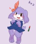  age_difference anthro cave_story chaco_(cave_story) digital_drawing_(artwork) digital_media_(artwork) digital_painting_(artwork) female fur hi_res japanese_text lagomorph mammal mimiga namoke purple_body ribbons solo tail text young younger_female 