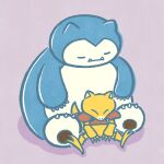  abra closed_eyes closed_mouth commentary_request highres momo_irone no_humans official_art pokemon pokemon_(creature) purple_background simple_background sitting sleeping snorlax 