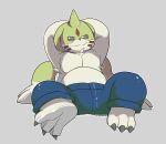  anthro bandai_namco blue_bottomwear blue_clothing blue_pants bottomwear clothing digimon digimon_(species) fur gargomon green_body green_fur horn lagomorph leporid male mammal mousesix pants rabbit solo white_body white_fur 