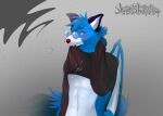  abs anthro biting_shirt blush bodily_fluids canid canine clothed clothing cum cum_on_body cum_on_self drake_(serlu) eyewear fox genital_fluids glasses looking_at_viewer male mammal raised_clothing raised_shirt raised_topwear sheepsheepbeep shirt shy solo topwear wings 