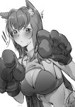  ! !! 1girl ^^^ animal_ear_fluff animal_ears animal_hands artist_name blush bra breasts cat_ears fate/grand_order fate_(series) gloves greyscale hands_up highres hu_tu kemonomimi_mode large_breasts long_hair looking_at_viewer monochrome navel paw_gloves scathach_(fate) solo sweatdrop underwear upper_body watermark 