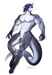  abs anthro areola biped countershade_arms countershade_legs countershade_tail countershade_torso countershading equid eyebrows fingers hair hi_res horn male mammal muscular muscular_anthro muscular_male nipples pecs plna simple_background solo tail white_background 