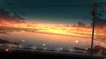  chinese_commentary cityscape cloud commentary_request highres light_particles no_humans original outdoors power_lines rune_xiao scenery signature sky star_(sky) starry_sky still_life sunset utility_pole 