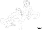  2015 anthro cheetahlover claws digital_drawing_(artwork) digital_media_(artwork) duo felid feline flesh fur furx_(character) gore head_tuft kneeling line_art lizard male male/male mammal mean nude penectomy reptile scalie smile tuft uncertain 