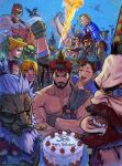  6+boys 6+girls a.k.i._(street_fighter) ahoge akuma_(street_fighter) anniversary antenna_hair arm_around_shoulder arm_up beads beard bird birthday_cake black_choker black_hair black_pants blanka blanka-chan blonde_hair blue_background blue_bodysuit blue_eyes blue_jacket blue_shirt bodysuit bow_hairband braid breathing_fire brown_eyes brown_hair brown_jacket cake cammy_white carrying chain chain_necklace character_doll chest_hair chinese_clothes choker chun-li claw_(weapon) clenched_hand closed_eyes collar_grab collared_shirt colored_skin cone_hair_bun confetti dark-skinned_female dark-skinned_male dark_skin dee_jay derivative_work dhalsim double_bun dougi earrings ed_(street_fighter) edmond_honda everyone facepaint facial_hair fingerless_gloves fire flattop food fringe_trim gloves gold_chain gold_trim green_skin guile hair_bun hair_over_one_eye hairband han_juri happy_birthday hat headband headphones high_braid highres huge_ahoge jacket jamie_siu jewelry jp_(street_fighter) ken_masters kimberly_jackson laughing lily_hawk long_beard looking_at_viewer luke_sullivan manon_legrand marisa_(street_fighter) martial_arts_belt mohawk multiple_boys multiple_girls muscular muscular_female muscular_male nail_polish necklace necktie open_mouth orange_hair own_hands_together pants party_hat party_horn pectorals pink_hair prayer_beads purple_eyes rashid_(street_fighter) red_eyes red_gloves red_hair red_headband red_shirt rivalry ryu_(street_fighter) scar scar_across_eye scar_on_face shaded_face shirt short_hair short_hair_with_long_locks shoulder_carry shouting sleeves_rolled_up smile street_fighter street_fighter_6 stud_earrings sunglasses tassel tassel_earrings thick_eyebrows topknot topless_male twitter_username vest wallace_pires weapon white_hair yellow_jacket zangief 