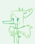  anthro chibi dinosaur dot_eyes fang_(gvh) feathered_wings feathers female goodbye_volcano_high hair long_hair long_snout monochrome orange_bongo pterodactylus pterosaur reptile scalie simple_background sketch snoot_game_(fan_game) snout solo white_background wings 