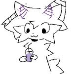  ambiguous_gender anthro before_and_after canid canine container cup floofifoxalin floofy_(floofifoxalin) fox fur grimace_birthday_shake horn looking_down low_res mammal meme pixelated simple_background solo straw tail white_background 