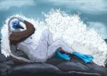  absurd_res anthro avian beak bird birdtember blue-footed_booby booby_(bird) breasts cloud feathers female hi_res membrane_(anatomy) nude rock sea sitting sky solo speedpaint sulid water wave webbed_feet yenocwolf 