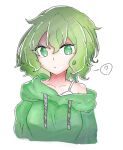  1girl ? alternate_costume bra closed_mouth contemporary green_eyes green_hair looking_at_viewer nek0rin_parme simple_background soga_no_tojiko solo spoken_question_mark touhou underwear upper_body white_background white_bra 