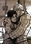  2boys bad_id bad_tumblr_id bara black_hair blonde_hair blush couple cris_art greyscale hand_on_another&#039;s_arm happy heads_together hug hulkling indoors kitchen male_focus marvel monochrome multiple_boys pajamas short_hair sideburns sketch smile sparse_stubble standing thick_eyebrows waking_up wiccan yaoi 