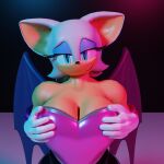  absurd_res anthro bat big_breasts breast_grab breasts cleavage clothed clothing female female/female gesture gloves hand_on_breast handwear hi_res insany3d latex_gloves mammal rouge_the_bat rubber rubber_clothing rubber_suit sega solo sonic_the_hedgehog_(series) suggestive suggestive_gesture 