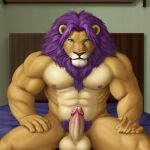  age_difference ai_generated anthro embarrassed erection felid lion male mammal nude older_male pantherine sexy_eyes solo zodiac(oc) 