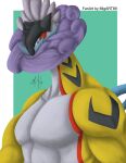  absurd_res anthro feral generation_2_pokemon hi_res humanoid legendary_pokemon male male/male migart89 muscular muscular_anthro muscular_male nintendo paradox_pokemon pokemon pokemon_(species) raikou solo 