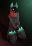  anthro black_body black_fur fur green_body green_fur hi_res machine male masturbation protogen protogen_visor solo welfi 